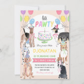 Laat Pawty Dog First Birthday Invitation Card Kaart (Voorkant)