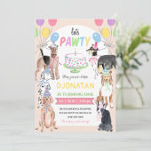 Laat Pawty Dog First Birthday Invitation Card Kaart (Staand voorkant)