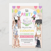 Laat Pawty Dog First Birthday Invitation Card Kaart (Voorkant / Achterkant)