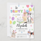 Laat Pawty Dog First Birthday Invitation Card Kaart (Voorkant)