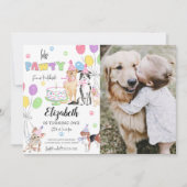 Laat Pawty Dog First Birthday Invitation Card Kaart (Voorkant)