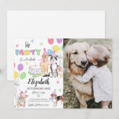 Laat Pawty Dog First Birthday Invitation Card Kaart (Voorkant / Achterkant)