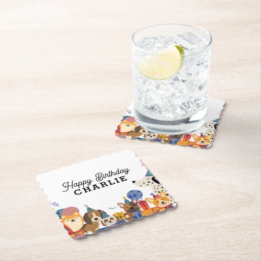 Laat Pawty Dog Puppy Birthday Party Kartonnen Onderzetters (Insitu)