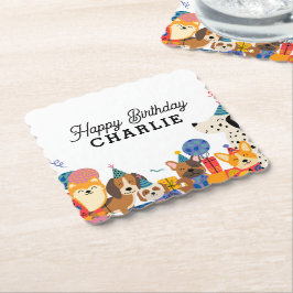 Laat Pawty Dog Puppy Birthday Party Kartonnen Onderzetters