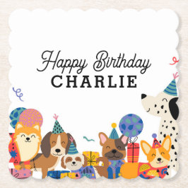 Laat Pawty Dog Puppy Birthday Party Kartonnen Onderzetters