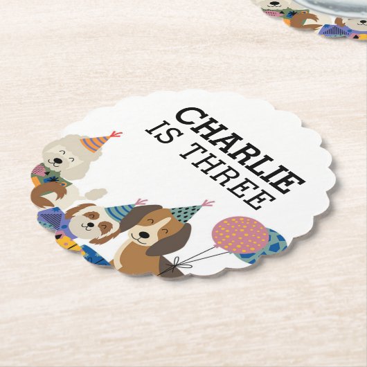 Laat Pawty Dog Puppy Birthday Party Kartonnen Onderzetters (Gekanteld)