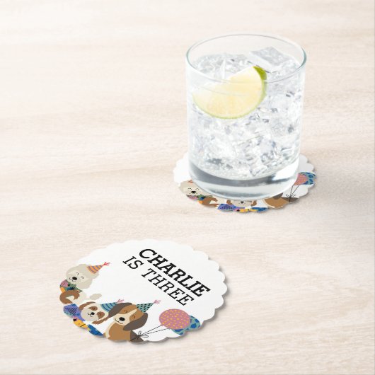 Laat Pawty Dog Puppy Birthday Party Kartonnen Onderzetters (Insitu)