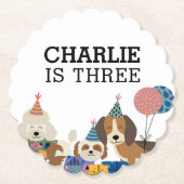 Laat Pawty Dog Puppy Birthday Party Kartonnen Onderzetters (Voorkant)