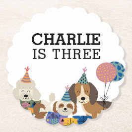 Laat Pawty Dog Puppy Birthday Party Kartonnen Onderzetters