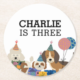 Laat Pawty Dog Puppy Birthday Party Ronde Kartonnen Onderzetter