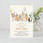Laat Pawty Dog Puppy Verjaardagsfeestuitnodiging Kaart (Staand voorkant)