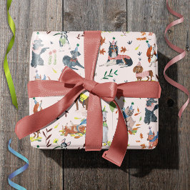 Laat Pawty Pink Dog Puppy Verjaardagsfeestje Cadeaupapier