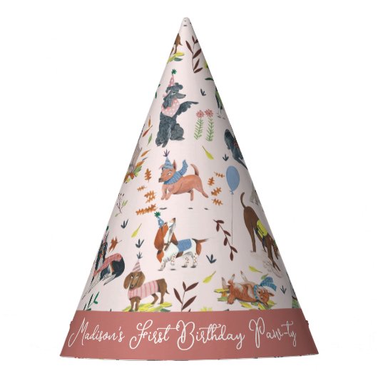 Laat Pawty Pink Dog Puppy Verjaardagsfeestje Feesthoedjes (Voorkant)