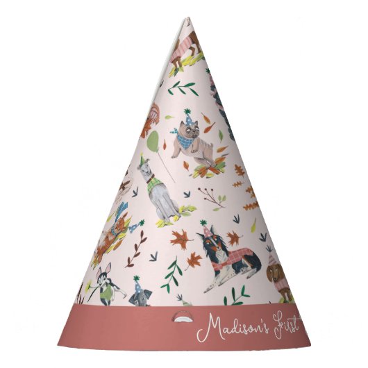 Laat Pawty Pink Dog Puppy Verjaardagsfeestje Feesthoedjes (Links)