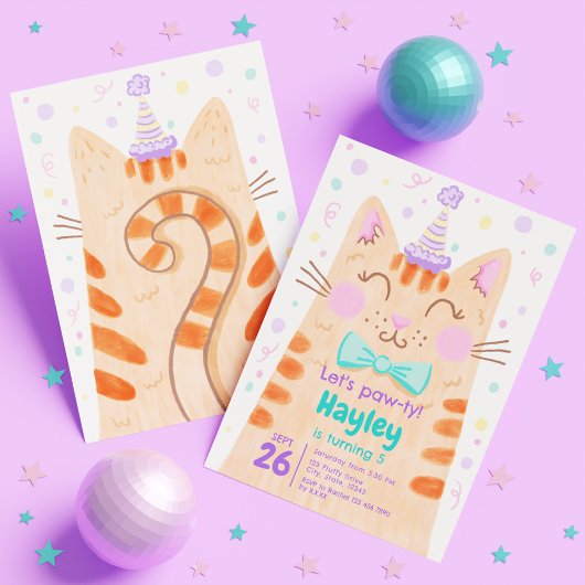 Laat Pawty Schattigee Kitty Cat Face Kids Verjaard Kaart