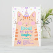 Laat Pawty Schattigee Kitty Cat Face Kids Verjaard Kaart (Staand voorkant)