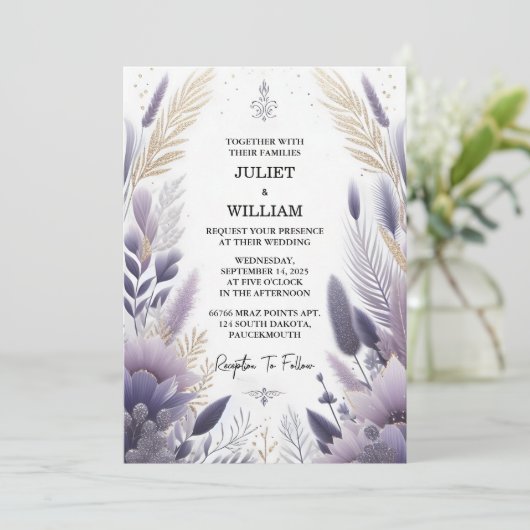 Laat Plum Herfst Lente Zomer Lavendel Sage Bruilof Kaart (Staand voorkant)