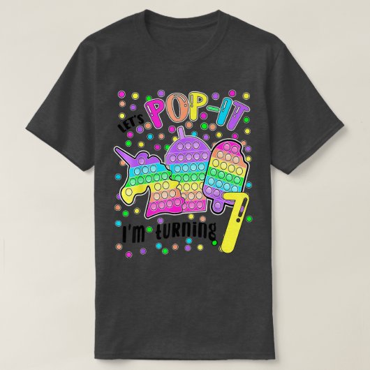 Laat Pop het ik draaien 7 kleurrijke 7e verjaardag T-shirt (Design voorkant)