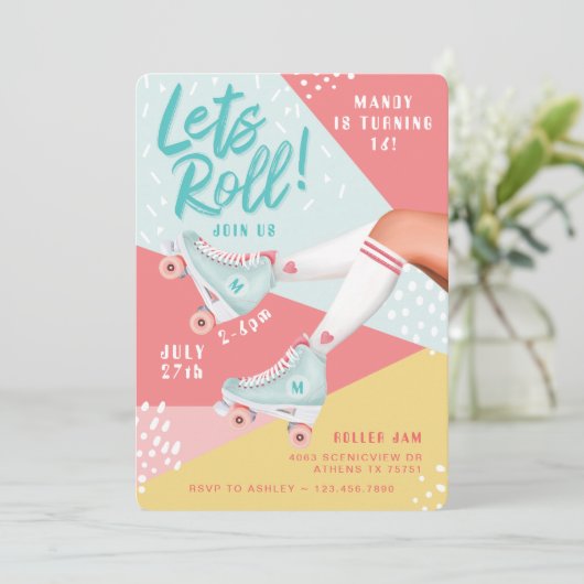 Laat Roll Fun Retro Throwback Rollerskating Vibe Kaart (Staand voorkant)