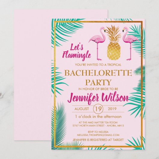 Laat Roze Flamingle Pineapple Bachelorette Custom Kaart (Voorkant / Achterkant)