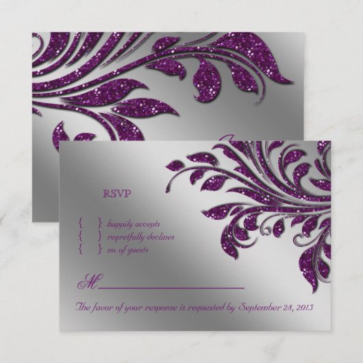 Laat RSVP Wedding Reply Card Paarse Sparkle achter (Voorkant / Achterkant)