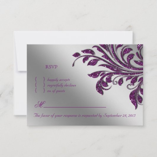 Laat RSVP Wedding Reply Card Paarse Sparkle achter Kaartje (Voorkant)