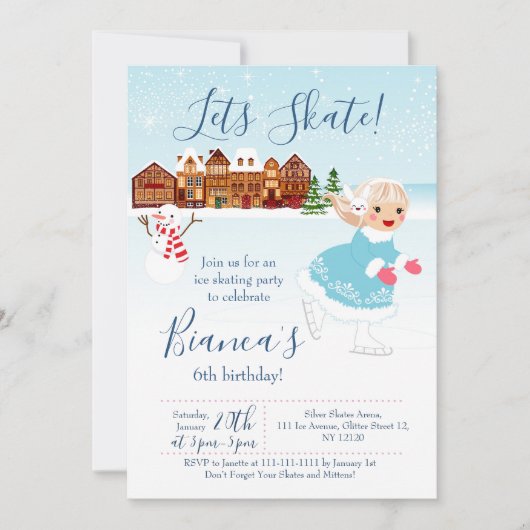 Laat Schaats verjaardagsuitnodiging Kaart (Voorkant)