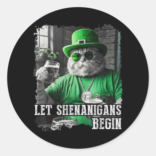 Laat Shenanigans beginnen met grappige dikke kat S Ronde Sticker (Voorkant)