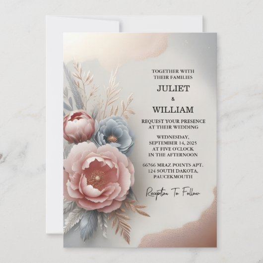 Laat Silk Pink Boho Peony Garden Dusty Roos bruilo Kaart (Voorkant)