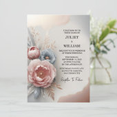 Laat Silk Pink Boho Peony Garden Dusty Roos bruilo Kaart (Staand voorkant)