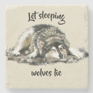 Laat slapende wolven Waterverf Wolf Quote Stenen Onderzetter