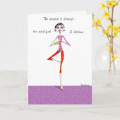 Laat staan en drink wat wijn grappige yoga pose ka kaart (Gele Bloem)