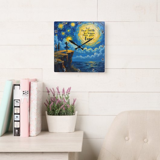 Laat uw geloof groter zijn dan uw vrees vierkante klok (Leeskamer)