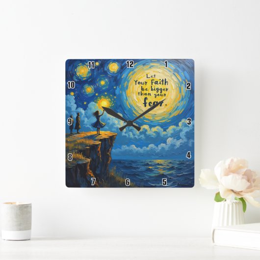 Laat uw geloof groter zijn dan uw vrees vierkante klok (Huis)