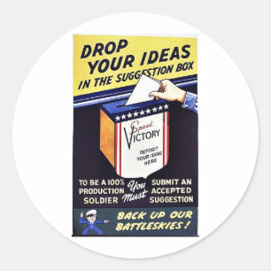 Laat vallen uw ideeën in de doos van de Suggestie Ronde Sticker