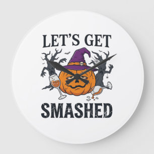 Laat Verpletterd Halloween Pompoen Heksenhoed Wijn Grote Klok