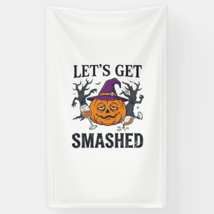 Laat Verpletterd Halloween Pompoen Heksenhoed Wijn Spandoek