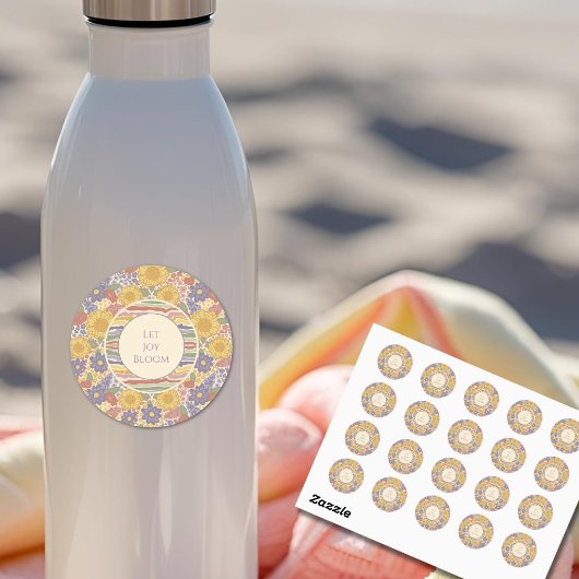 Laat vreugde bloeien – Bloemige inspirerende stick Ronde Sticker