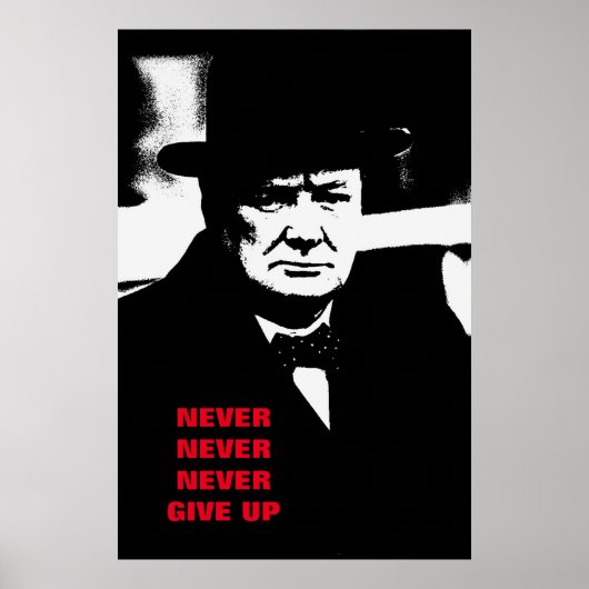Laat Winston Churchill Motivation Pop Art nooit op Poster (Voorkant)
