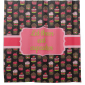 Laat ze at Cupcakes groen roze zwart eten Douchegordijn (Voorkant)