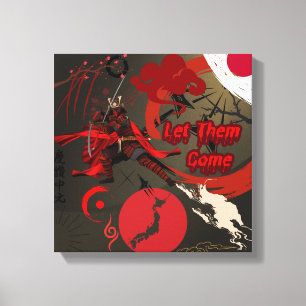 Laat ze komen, Japanse samoerai krijger Canvas Afdruk