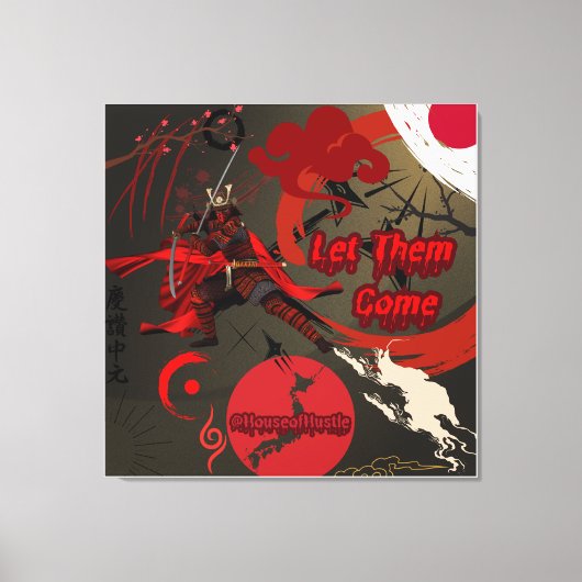 Laat ze komen, Japanse samoerai krijger Canvas Afdruk (Voorkant)