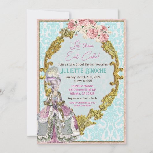 Laat ze taart eten Marie Antoinette Vrijgezellenfe Kaart (Voorkant)