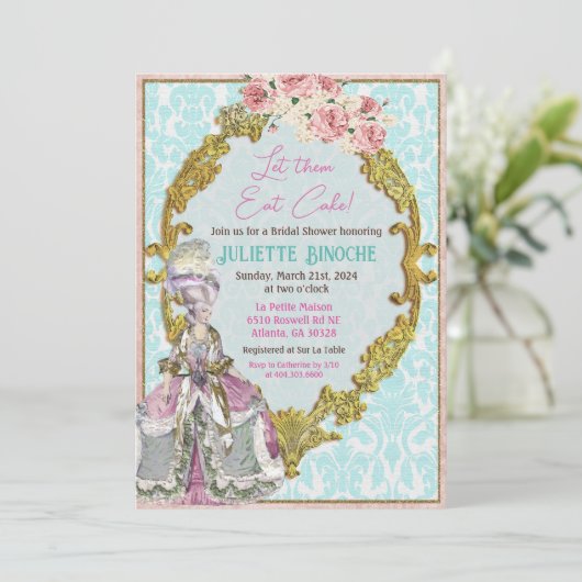 Laat ze taart eten Marie Antoinette Vrijgezellenfe Kaart (Staand voorkant)