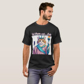 Laat ze vis eten – Grappige kat standbeeld van de T-shirt (Voorkant volledig)