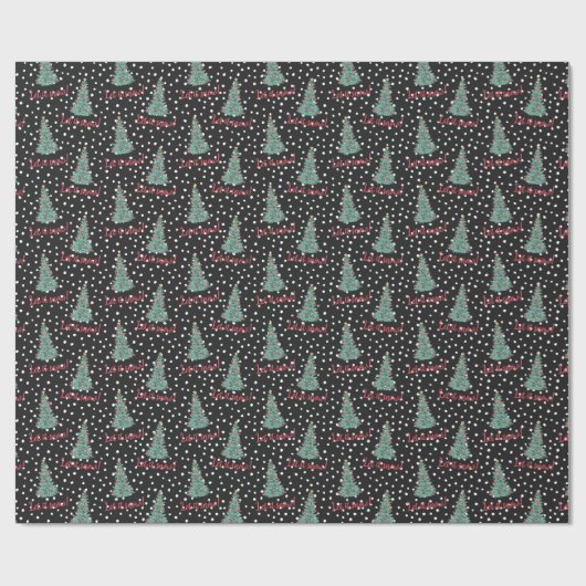 Laat zijn sneeuwkerstboom  zwart cadeaupapier (Vlak)