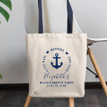 Laatst gezakt voor de Veil Bachelorette Party Tote Bag<br><div class="desc">Laatste sail voor Veil Nautical Anchor Hearts Navy Blue Bachelorette Party Canvas tas</div>