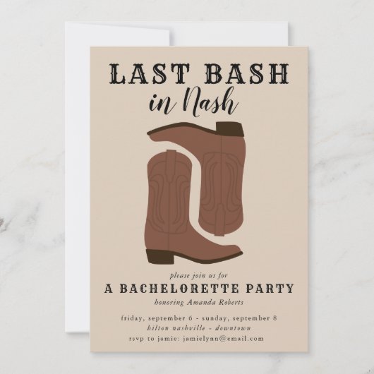 Laatste Bash in Nash Bachelorette Boots Invitation Kaart (Voorkant)