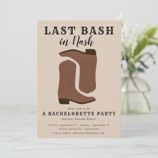 Laatste Bash in Nash Bachelorette Boots Invitation Kaart (Staand voorkant)