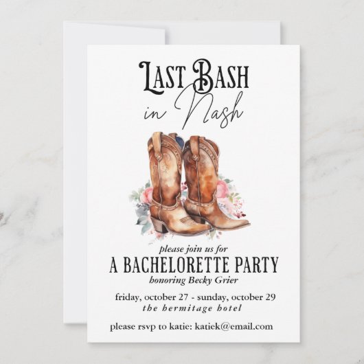 Laatste Bash in Nash Bachelorette Party Floral Kaart (Voorkant)